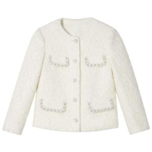 SALT.P可颜麦穗毛长毛简约百搭钉珠千金小香风外套棉服2024冬