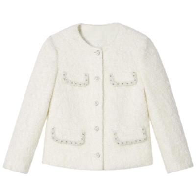 SALT.P可颜麦穗毛长毛简约百搭钉珠千金小香风外套棉服2024冬