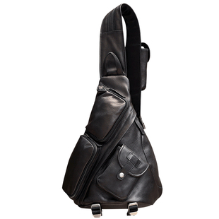 汉名仕B6伞兵头层牛皮三角胸包大容量真皮复古男士单肩斜挎骑行包