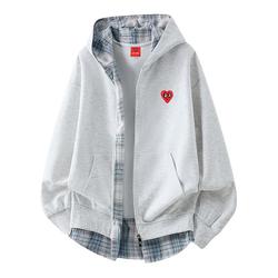 查尔斯桃心格子假两件开衫卫衣