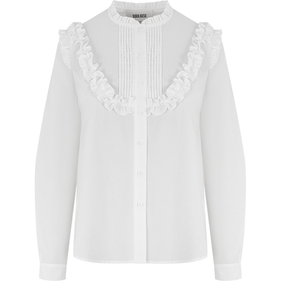 宫廷风月白色立领木耳边衬衫