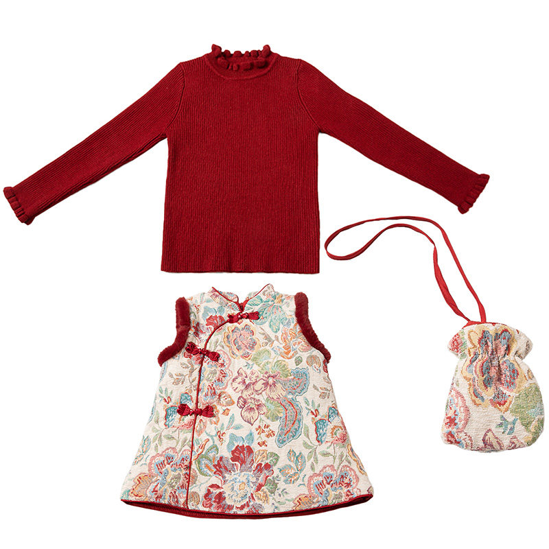 新年两件套夹棉套装女童时髦衣服