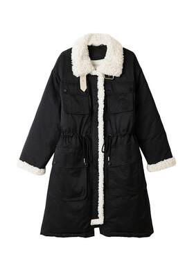白鹿语工装风撞色毛领羽绒服