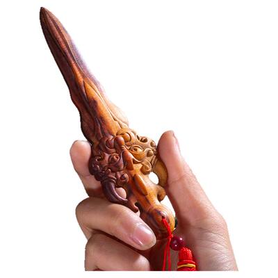 天然雷击木桃木全焦睚眦剑木雕挂件宝剑一体雕刻客厅卧室门口婴儿