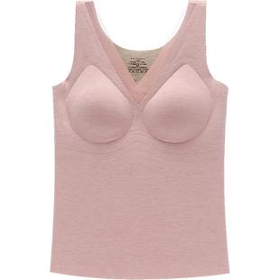 芬腾保暖背心女秋冬带胸垫蚕丝羊毛冬天无痕打底内搭吊带上衣冬季