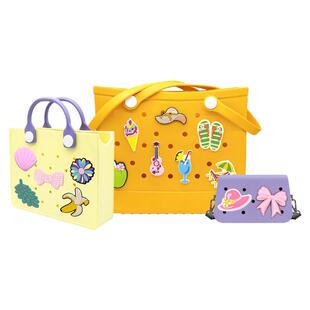 沙滩包博格包托特包可拆卸DIY装饰扣希腊字母风格洞洞手提包配饰