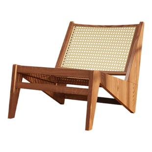 HERZZI北美进口白蜡木全实木休闲椅阳台户外单人躺椅编藤懒人沙发