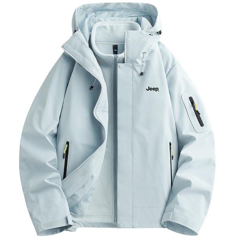 jeep吉普冲锋外套女款三合一抓绒防风防水登山服情侣夹克上衣男