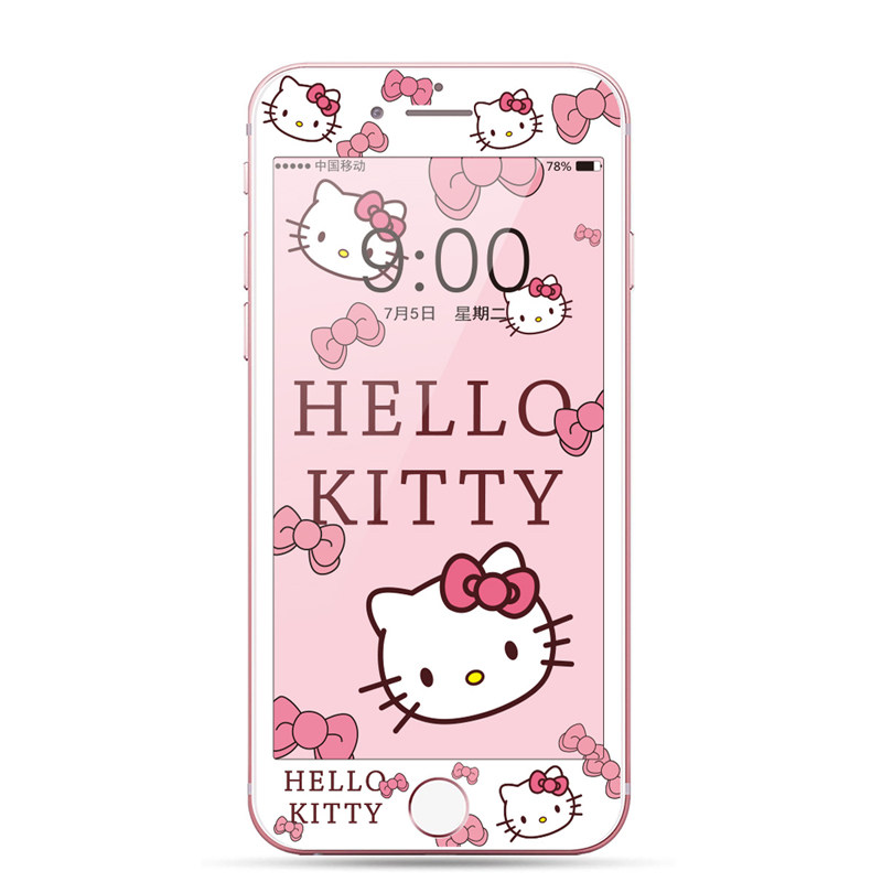 适用苹果6s/7/8卡通钢化玻璃贴膜新款iPhone7/8plus全屏手机彩膜SE1/2/3女款4/5S/6S前膜苹果四/五/六软边膜