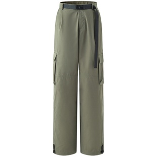 2025新款春秋冬登山冲锋裤子休闲阔腿裤束脚直筒军绿色工装裤女款