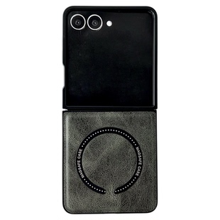 适用于三星zflip7手机壳新款高端复古疯马纹zflip6高档皮质磁吸外壳zflip5个性时尚简约男女商务轻奢全包防摔