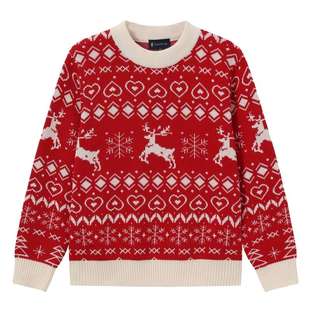 POLOWALK童装女童针织衫2025秋冬新品时尚提花圆领套头针织毛衣