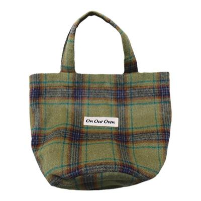 圆底羊毛格子手提包袋