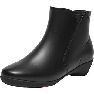 Bata时装靴女2025冬商场新款软底羊皮通勤粗跟加绒短筒靴AGW40DD5