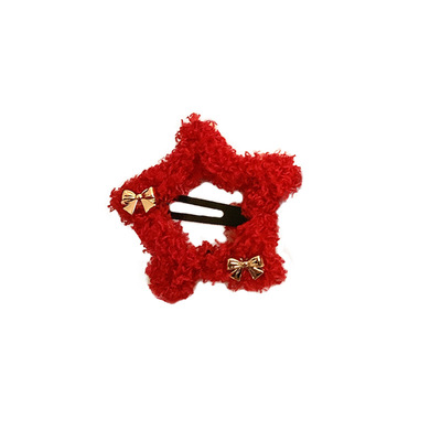 红色毛绒星星发夹女新年毛茸茸
