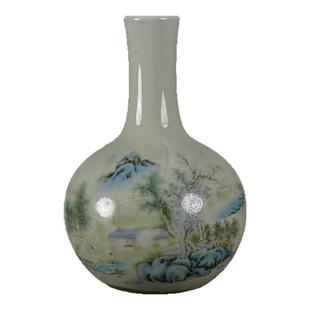 仿大清乾隆粉彩山水人家小胆瓶 仿古瓷器 仿古摆件古玩老货收藏品