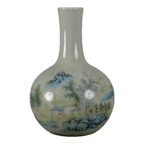 仿大清乾隆粉彩山水人家小胆瓶仿古瓷器仿古摆件古玩老货收藏品_虎窝淘