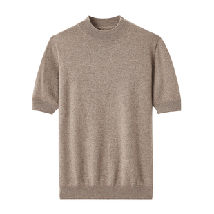 半高领短袖T恤男100纯山羊绒衫秋冬针织打底衫羊毛半袖毛衣体恤衫