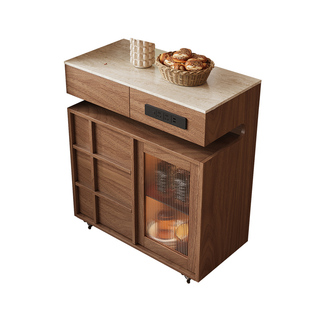 岛台餐桌一体家用可分离式多功能圆桌厨房移动倒台中古风岩板导台