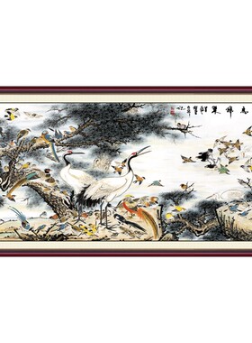 自粘花鸟客厅新中式风背景墙国画