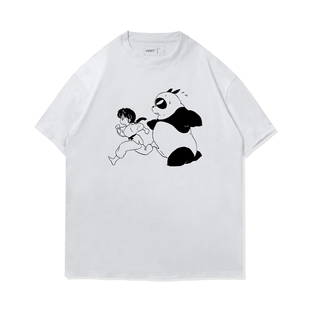 TEE7-早乙女乱马1/2复古动漫极简卡通水洗做旧纯棉宽松短袖T恤
