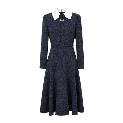 MOJO莫佐香风波点连衣裙女复古学院风优雅收腰A字裙2025新款