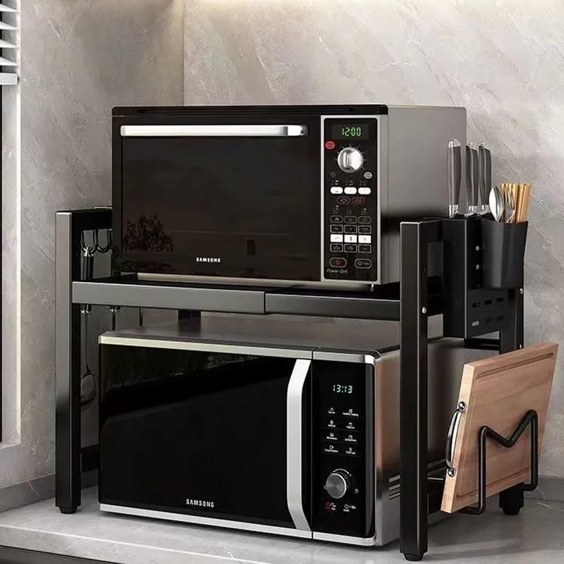 厨房加厚微波炉置物架碳钢台面伸缩多层烤箱架家用电饭煲收纳架