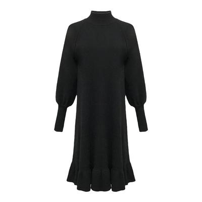 胖mm秋冬半高领宽松毛衣荷叶边裙