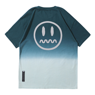 清仓福利BEASTER小恶魔鬼脸渐变色情侣宽松嘻哈国潮拍短袖T恤男