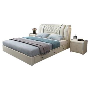 主卧大床1.8米2米现代简约双人皮床高箱储物儿童床科技布艺1.5m床