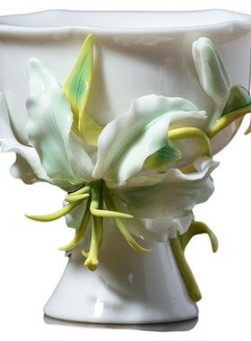 陶瓷非遗釉下彩手工百合瓷花水杯