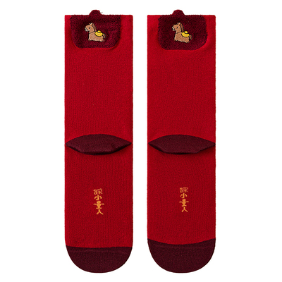 新年红袜子女本命年冬季加厚保暖中筒袜2026马年好运如意长筒棉袜