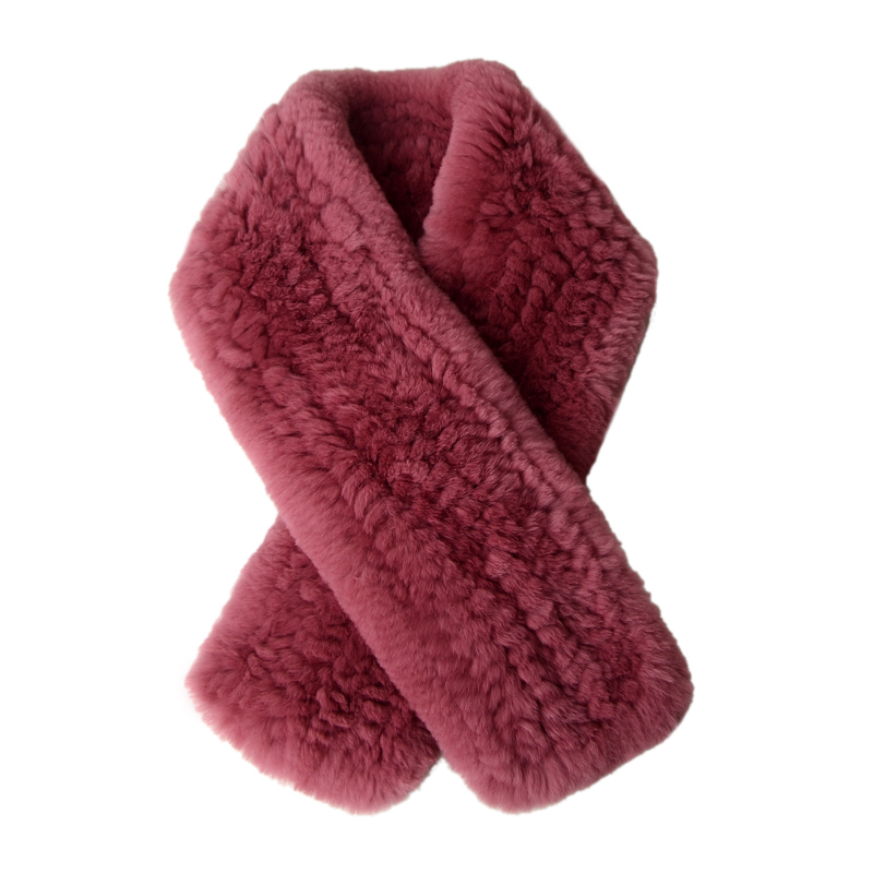 秋冬新款獭兔毛围巾女双面编织皮草围脖纯色双孔穿插百搭长款气