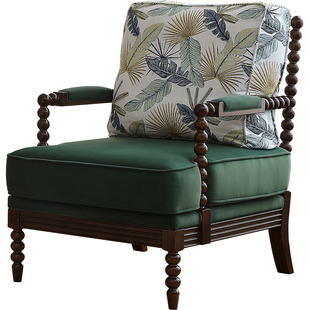 轻奢美式实木单人沙发椅复古布艺阳台休闲懒人躺椅客厅家用老虎椅