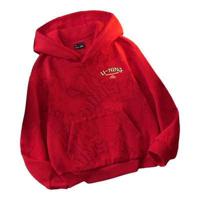李宁儿童加绒卫衣新年款红色上衣