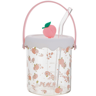 小清新提手玻璃杯高颜值夏季吸管水杯可爱女生便携大容量刻度杯子