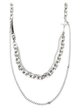 钛钢镶钻十字架锁骨链男女情侣潮