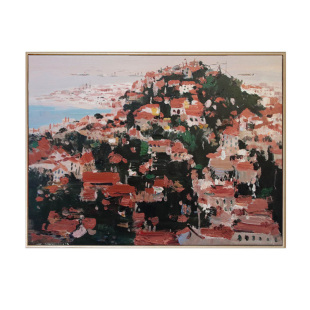 手绘油画吴冠中青岛红楼法式中国风风景画红色大幅装饰无框画客厅