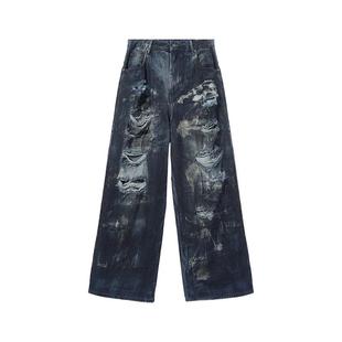 it :5cm/FIVECM春秋潮流破洞阔腿牛仔裤男女2025宽松拖地嘻哈裤