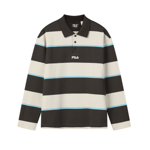 FILA 斐乐官方男子针织长袖POLO衫2026春新款休闲拼色宽条纹上衣