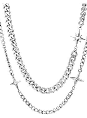 NG幸运星芒叠戴钛钢项链男锁骨链