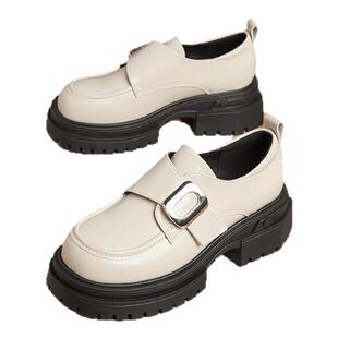 15mins黑色亮面小皮鞋女士2026新款春季一脚蹬单鞋厚底漆皮乐福鞋