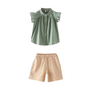 女童休闲套装夏季2026新款短袖中大儿童衬衫洋气小学生短裤两件