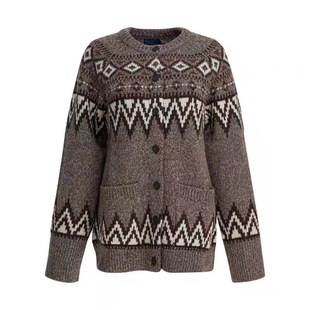 老钱风拉夫/RL秋冬费尔岛复古羊毛混纺毛衣针织开衫外套女秋冬