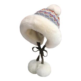 针织毛绒帽子女秋冬天新款加绒加厚保暖护耳帽东北骑车防寒雷锋帽