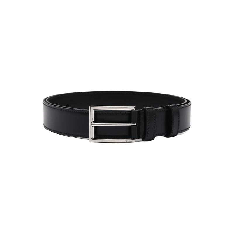 【自营】Prada/普拉达男士LOGO刻印简约针扣光面牛皮革腰带皮带
