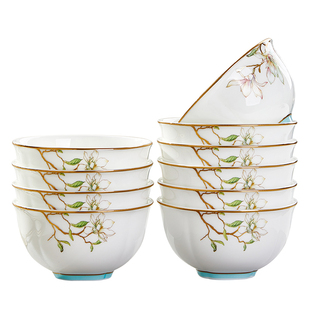 碗家用唐山品质骨瓷餐具45%骨粉2025新款好看的金边碗盘碟子组合