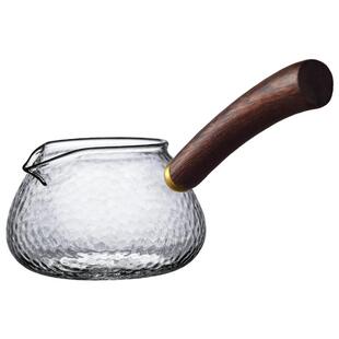 九土公道杯侧把手工锤纹玻璃公杯日式匀杯耐热明火分茶器茶海茶具