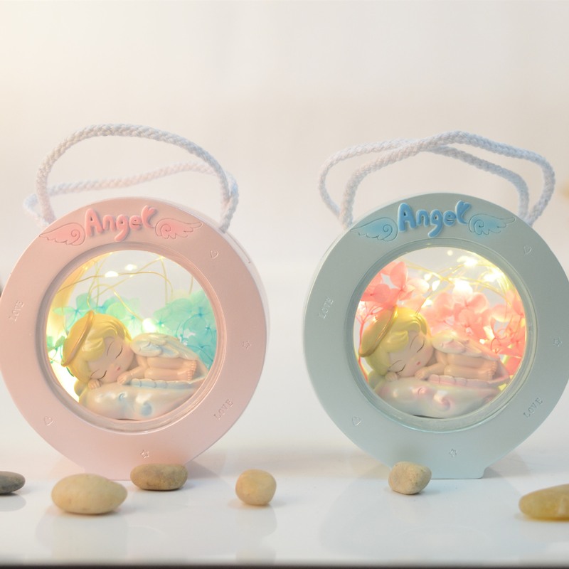 睡天使双面透小夜灯少女毕业饰桌面摆树脂可爱心卡通摆件礼物