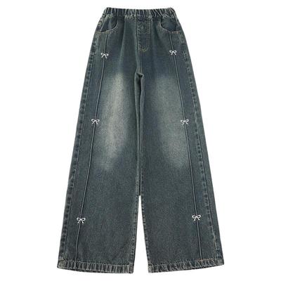 女童加绒裤子秋冬外穿2025新款加厚阔腿长裤中大童秋季儿童牛仔裤